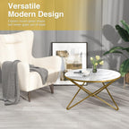 HLR Round Coffee Table with White Faux Marble Top