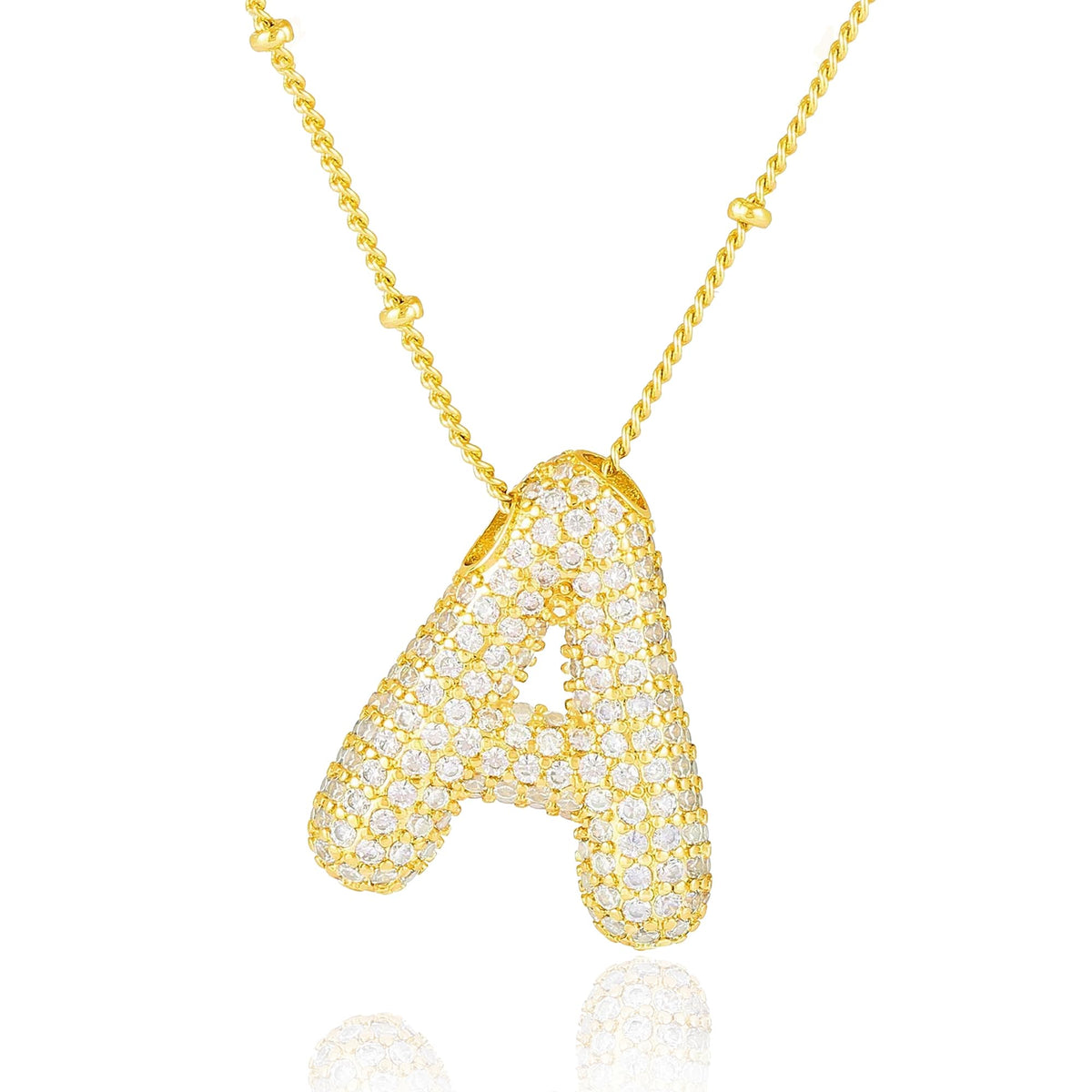 Pwiuor 14k Gold Ballon A Initial Anhänger Halskette Blasenbuchstaben Namenskette Zarte Zirkonia Alphabet Halskette Geburtstagsgeschenke für Frauen