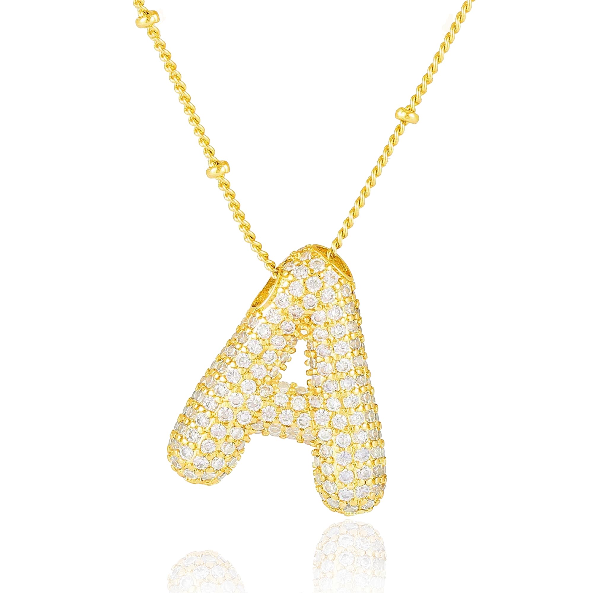 Pwiuor 14k Gold Ballon A Initial Anhänger Halskette Blasenbuchstaben Namenskette Zarte Zirkonia Alphabet Halskette Geburtstagsgeschenke für Frauen