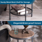 Bonnlo Industrial Round End Table - 20" Metal & Wooden Side Table for Couch & Living Room