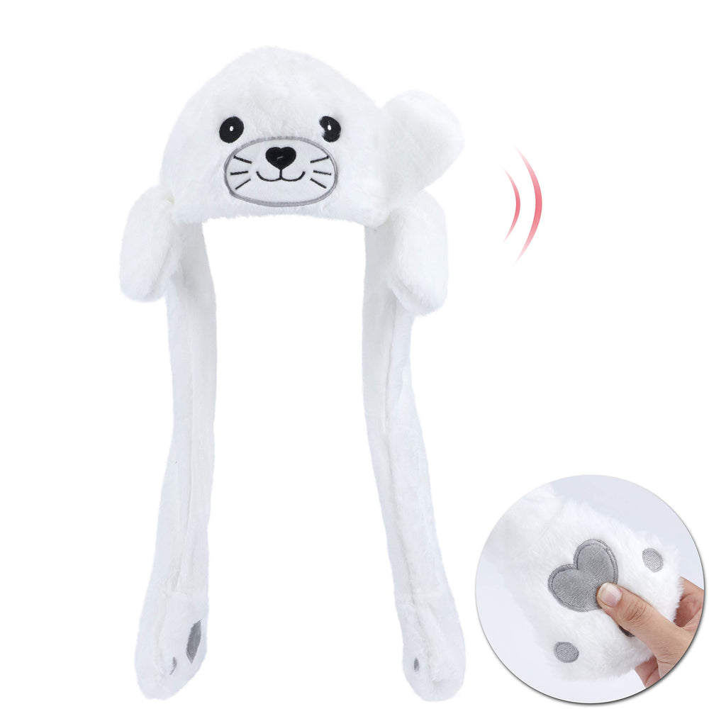 Animal Hat with Ears Moving Jumping Pop Up Beating Hat Plush Holiday Cosplay Dress Up Funny Gift for Kids