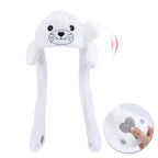 Animal Hat with Ears Moving Jumping Pop Up Beating Hat Plush Holiday Cosplay Dress Up Funny Gift for Kids