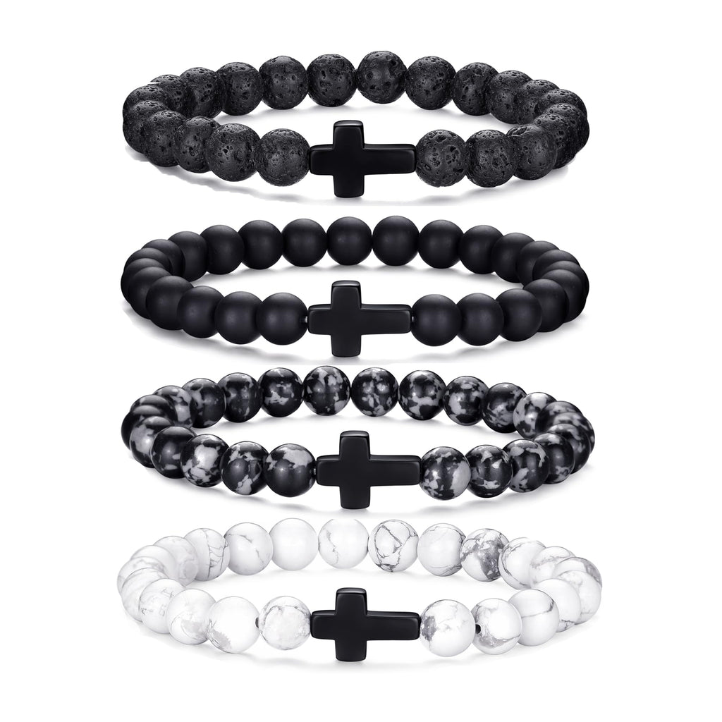 RANKEEF Tiger Eye Bracelet For Men 8MM Natural Stone Stretch Adjustable Black Crystal Beaded Bracelet for Men Women Gifts