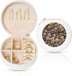 Small Jewelry Box Leather Travel Jewelry Case Waterproof Round Jewelry Organizer White For Womens Rings Necklaces Gifts Petoskey Stone