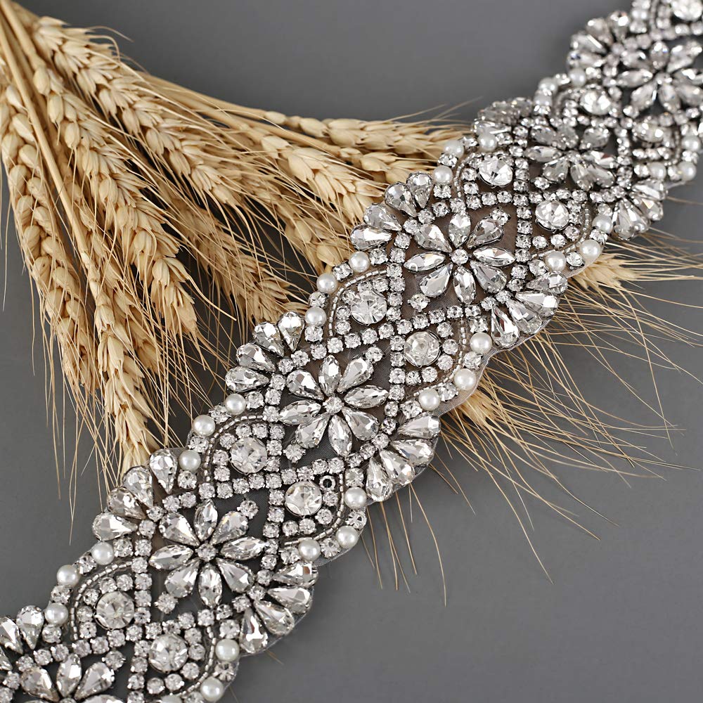 HONGMEI Rhinestone Bridal Belt Crystal Wedding Dress Belt Shiny Wedding Accessories (Black)