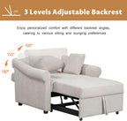 Merax Chenille Convertible Sleeper Chair with Pillow & Adjustable Backrest, Adult 3 in 1 Lounger Sofa Turns Into Chaise Lounge Recliner Single Bed for Living Room Balcony Bedroom Office, Beige