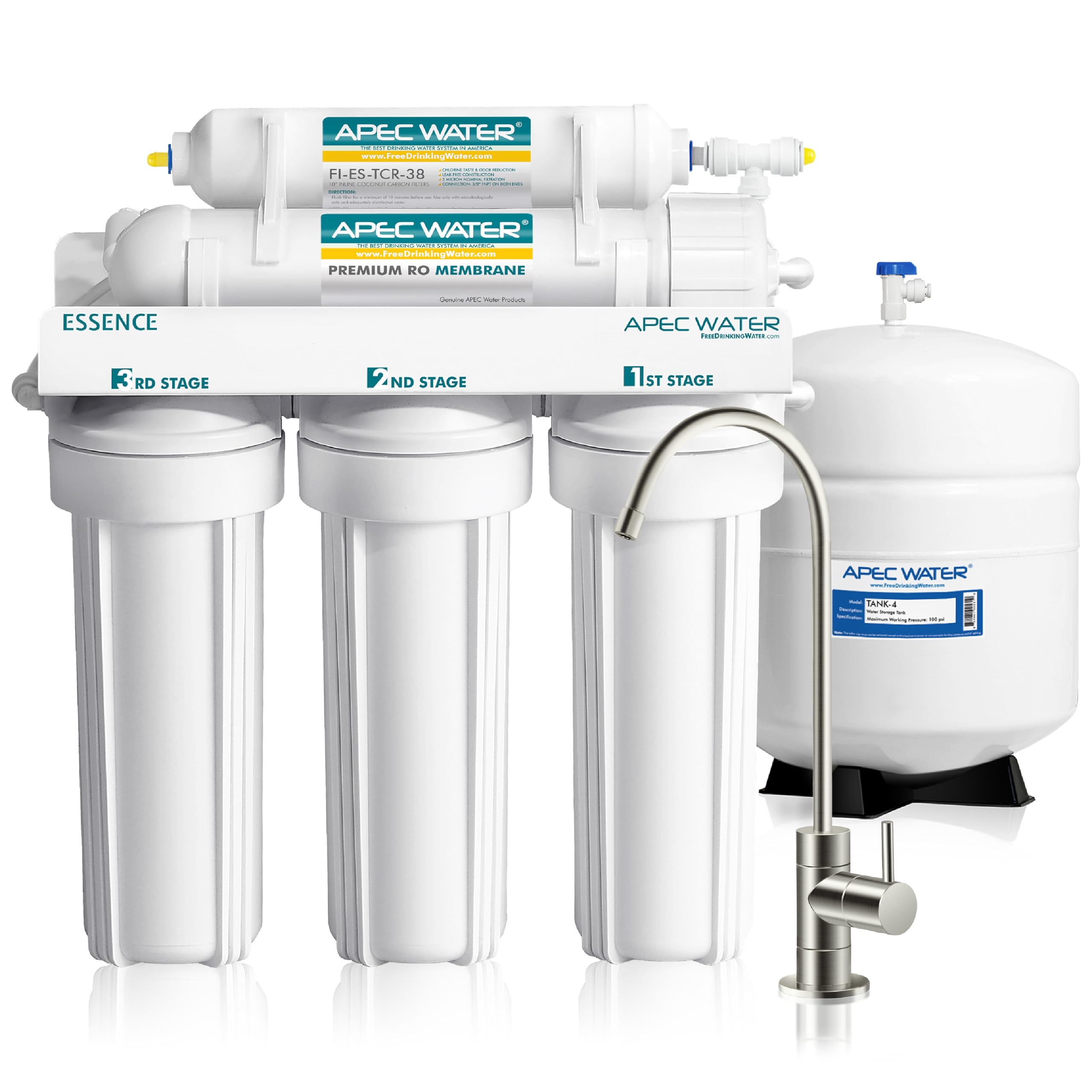 APEC Water Systems ROES-50 Essence Series Top Tier 5-Stage WQA Certified Ultra Safe Reverse Osmosis Drinking Water Filter System with Extra High Capacity Pre-Filter Set Stage 1-3