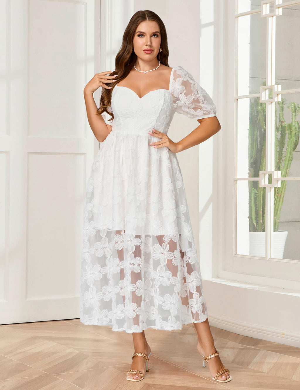EYWOL Plus Size White Dresses for Women:Prom Wedding Guest Cocktail Formal Graduation Renaissance Party Dress