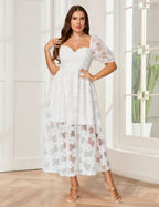 EYWOL Plus Size White Dresses for Women:Prom Wedding Guest Cocktail Formal Graduation Renaissance Party Dress