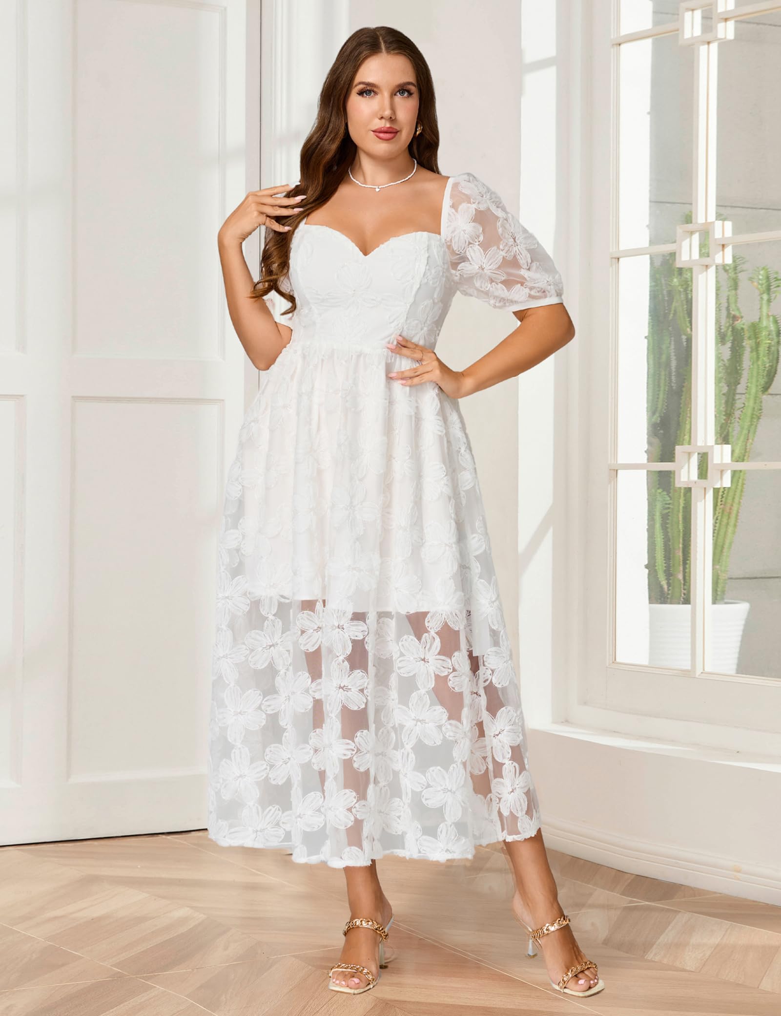 EYWOL Plus Size White Dresses for Women:Prom Wedding Guest Cocktail Formal Graduation Renaissance Party Dress