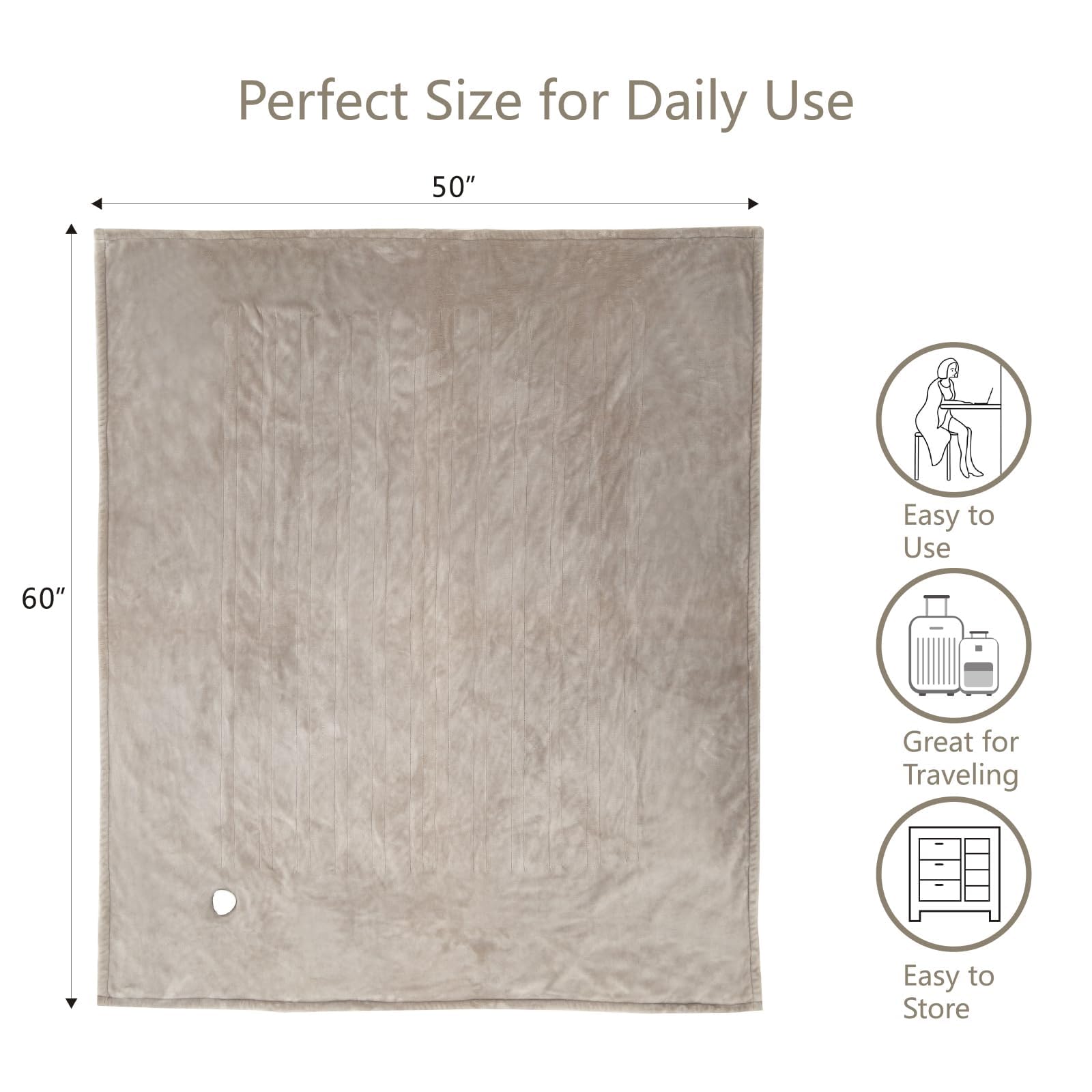 Manta Elétrica Tefici, Super Aconchegante e Macia, Flanela de 2 Camadas 50" x 60", Manta Aquecida com 3 Níveis de Aquecimento e Desligamento Automático em 4 Horas, Lavável na Máquina, Certificada ETL e FCC, Uso Residencial e Escritório, Cor Camelo