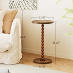 Round Side Table, Drink Table for Small Spaces, Modern Accent Nightstand with Rubberwood Leg for Living Room, Bedroom, Corners, and Office (Brown)