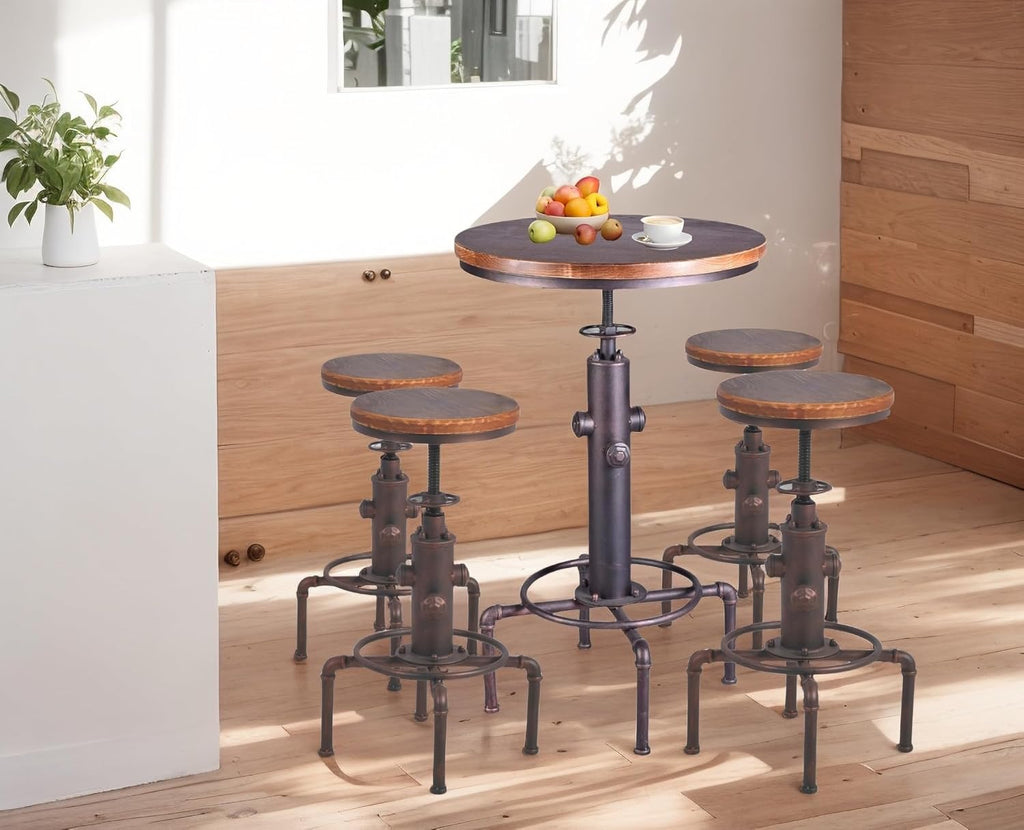 Topower Industrial Bar Table 31.5-41.3" Adjustable Pub Table Kitchen Dining Coffee Bistro Table (Bronze)