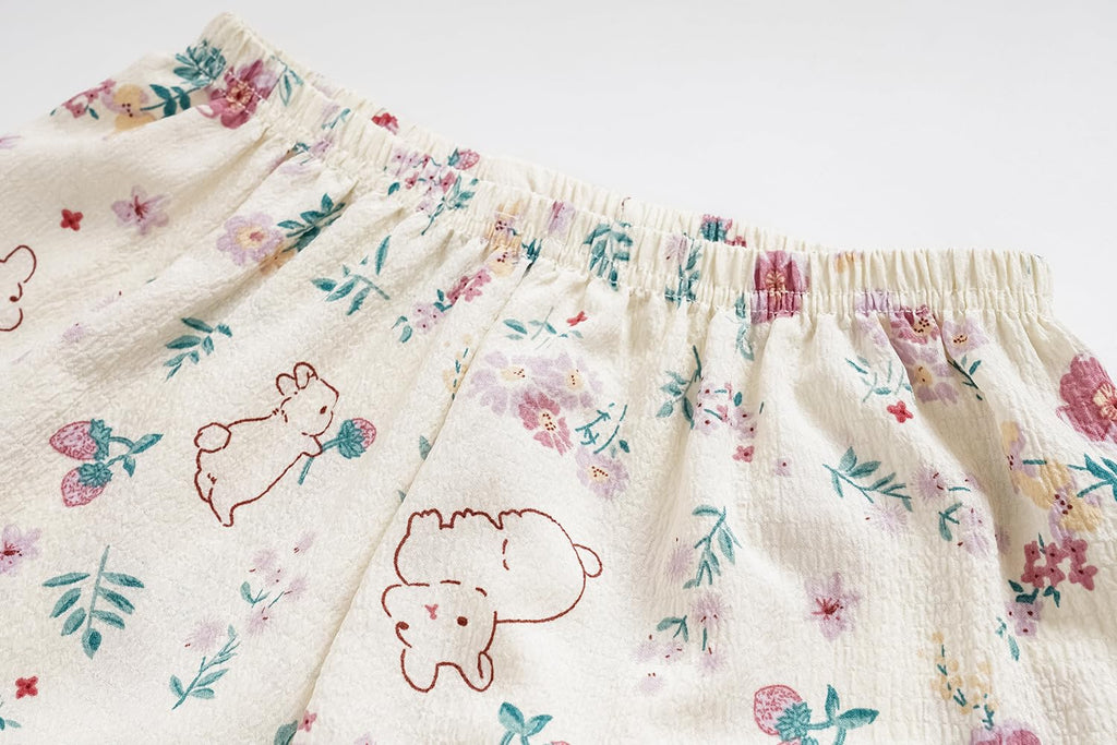 Vopmocld Big Girls Button Down Sleepwear Short Sleeve With Shorts 2PCS Pajama Sets Casual Lapel Loungewear Patterns Printed, 2PCS-Bunny, 10