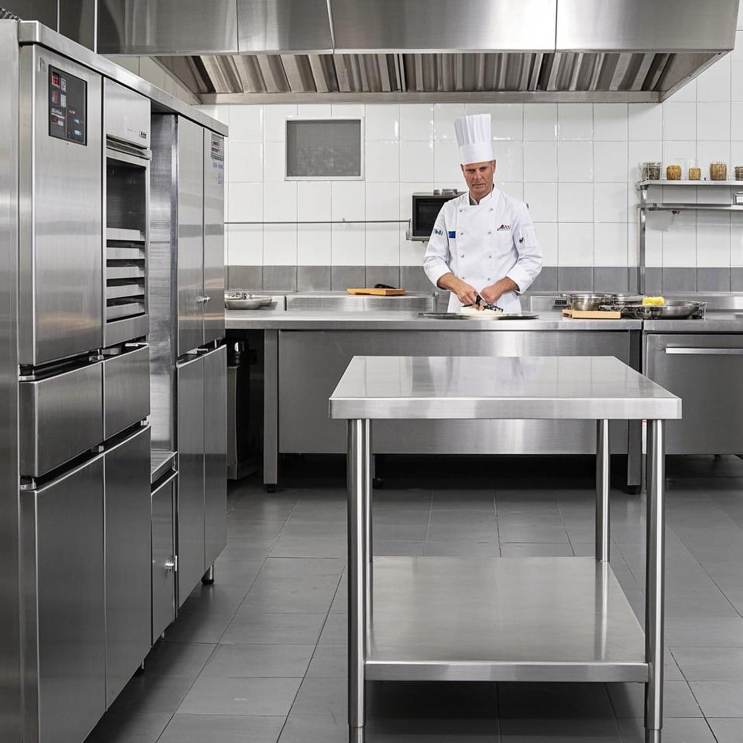 NSF 24x24 Inches Stainless Steel Table for Prep & Work with Caster, Metal Commercial Kitchen Table with Under Shelf and AdjustableTable Foot for Restaurant, Hotel, Home Kitchen, Coffee Station