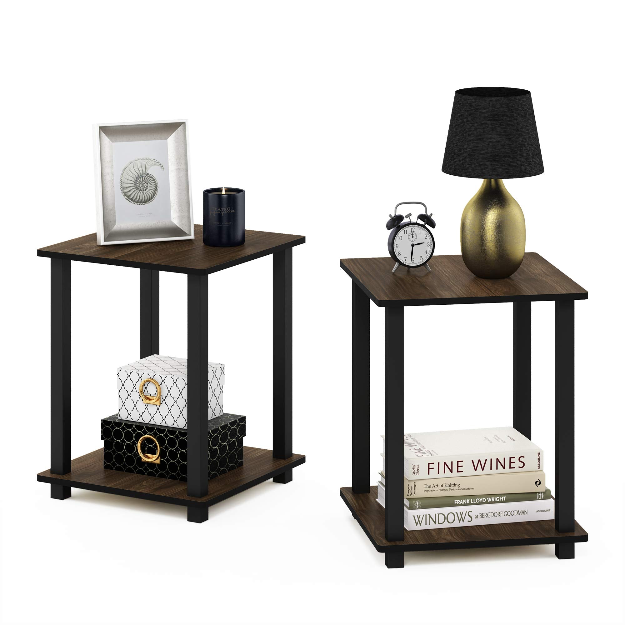 Furinno Simplistic Set of 2 End Table, Espresso/Black