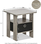 Furinno Andrey Set of 2 End Table / Side Table / Night Stand / Bedside Table with Bin Drawer, French Oak Grey