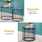 LEWIS&WAYNE Outdoor Side Table Set of 2, Metal Circle Accent End Tables for Balcony Backyard Garden Indoor Living Room, Durable Black Nesting Coffee Tables, 20”+16” Dia