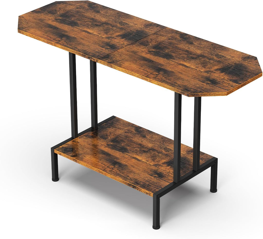 Coffee Table for Living Room, 2 Tier Small Center Table Industrial Coffee Table with Open Storage Shelf and Metal Frame for Farmhouse Bedroom Office, Rustic Brown