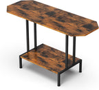 Coffee Table for Living Room, 2 Tier Small Center Table Industrial Coffee Table with Open Storage Shelf and Metal Frame for Farmhouse Bedroom Office, Rustic Brown