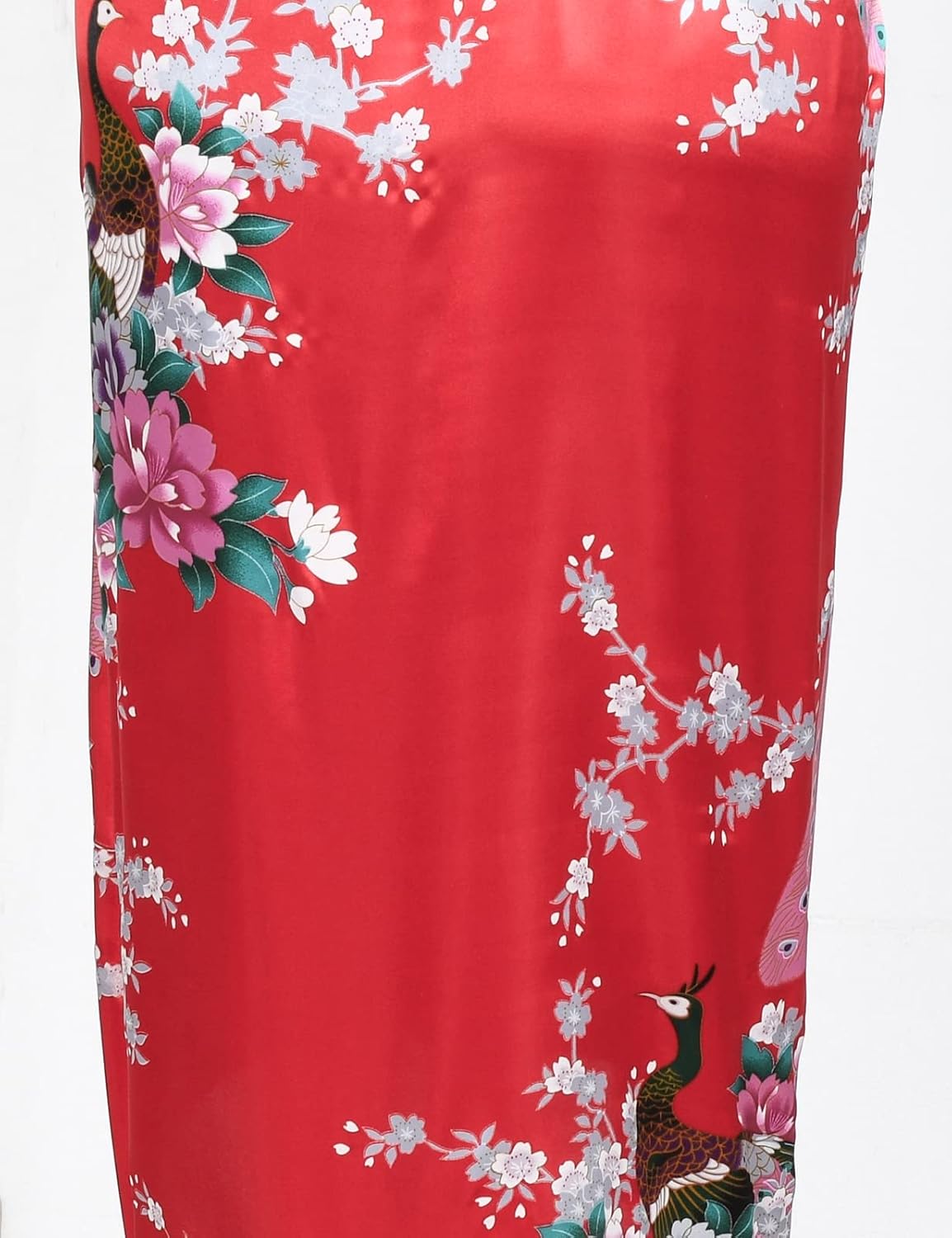 Heone Kimono Satin Peacock Printed Lightweight Cardigan Jacket Coat Yukata Cloak Bathrobe Tops folding Fans Tabi Socks Set