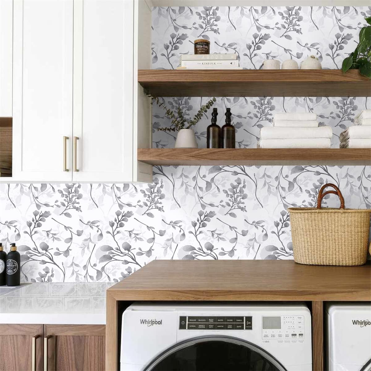 کاغذ دیواری گلدار خاکستری اورینج، کاغذ دیواری قابل چسباندن و جداشدنی، کاغذ تماس گلدار خودچسب، ضدآب، ۱۷.۷ اینچ × ۱۱۸.۱ اینچ، کاغذ دیواری قابل جداشدن برای دکور اتاق خواب، حمام و کابینت‌ها