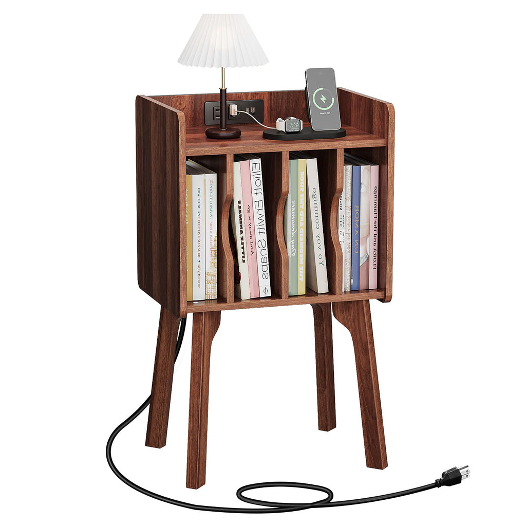 Urban Deco Wooden Nightstand, End Table with 4 Storage Cabinet, Bedside Table with Legs, Side Coffee Table Suit for Small Space and Bedroom, Black