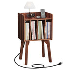 Urban Deco Wooden Nightstand, End Table with 4 Storage Cabinet, Bedside Table with Legs, Side Coffee Table Suit for Small Space and Bedroom, Black