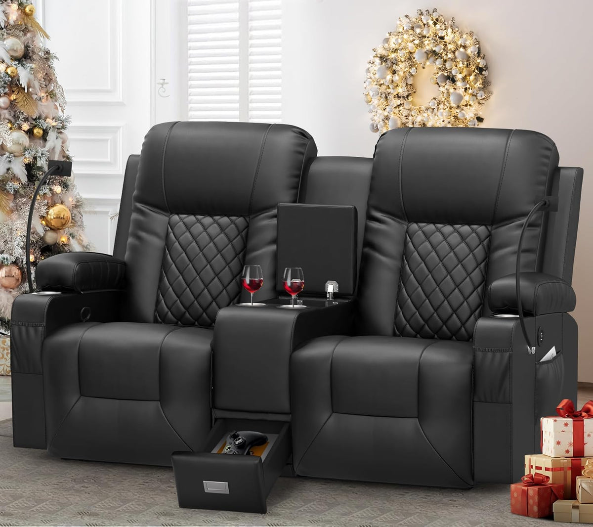 YONISEE Large Loveseat Recliner, Loveseat Recliner Sofa with Storage Console, Recliner Chair with USB Ports, 2 Cell Phone Holders, Cup Holder, Loveseat Couch for Living Room