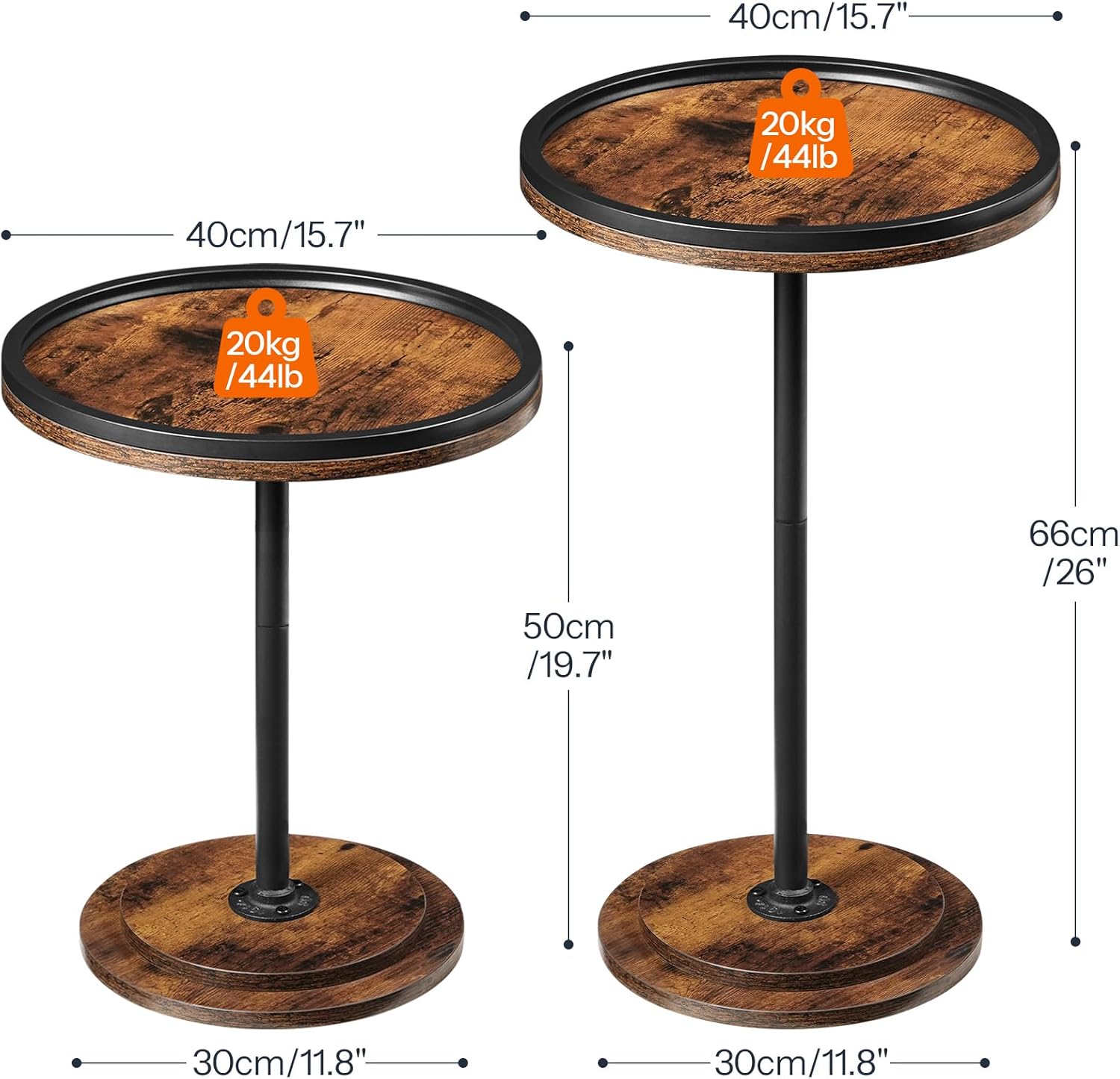 HOOBRO Small Coffee Table Set of 2, Round Coffee Side Table with Wooden Pedestal, Modern Accent End Tables for Living Room, Bedroom, Rustic Brown BF170BZ01