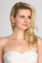 Mariell Rose Gold Bridal Wedding Necklace Earring Set, CZ Pendant and Drop Earrings for Bride, Bridesmaid