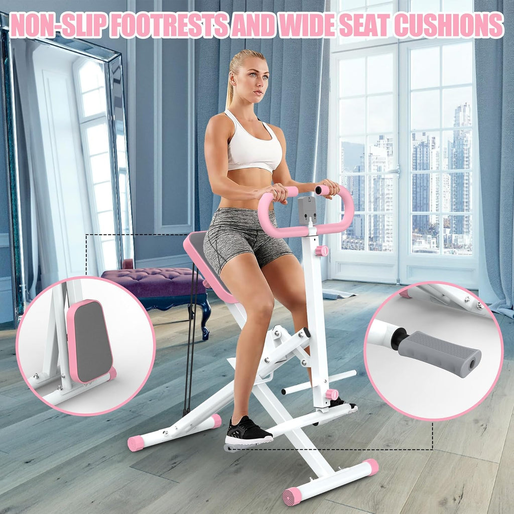 Squat Machine for Home, Squat Ride / Rowing Machine with Adjustable Resistance, Foldable Exercise Equipment, Glute & Leg Cardio Workout Machine (Pink)