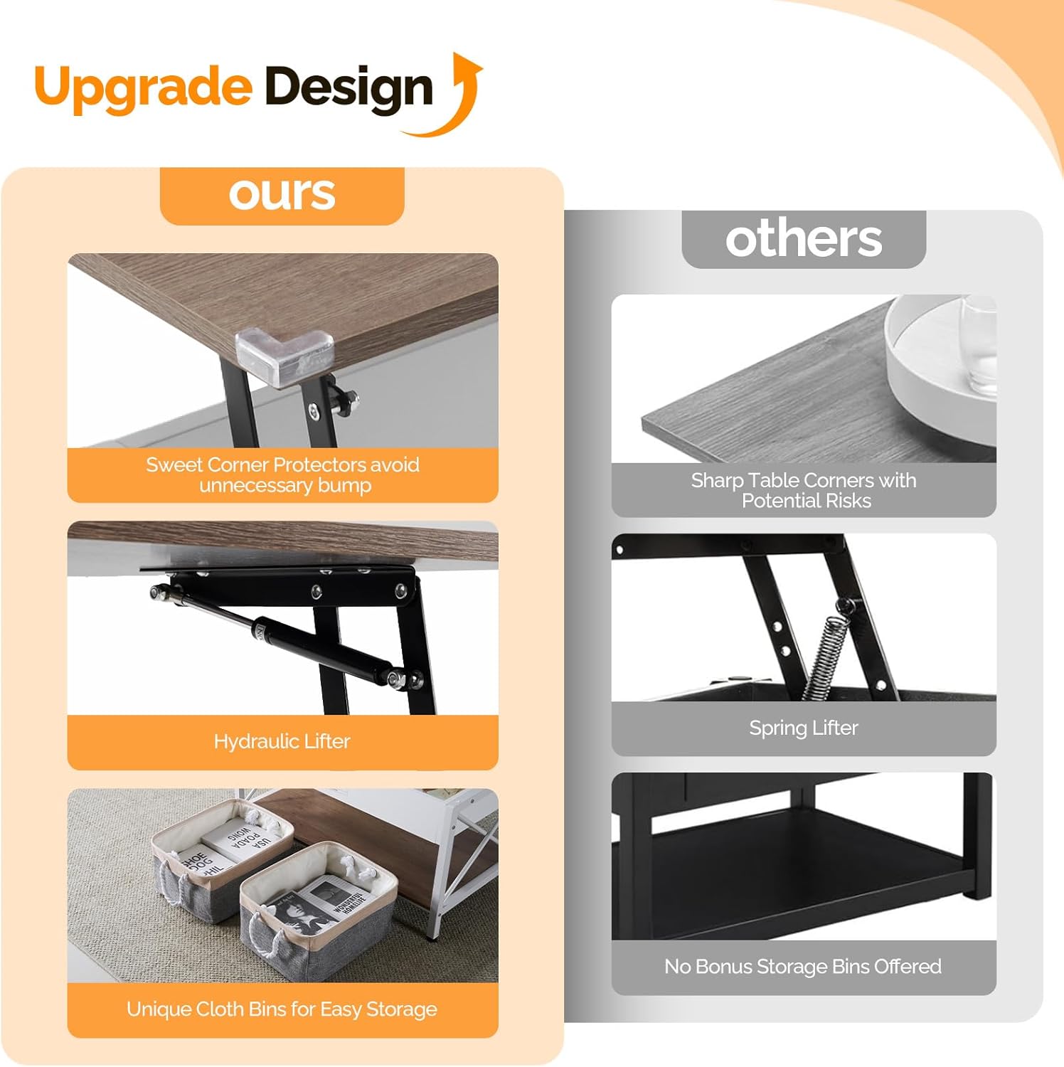 VINGLI 36" Lift Top Coffee Table with Free Cloth Storage Bins, White Walnut Framhouse Coffee Tables for Living Room, Small Modern Coffee Table for Small Space in Minimalistic Style, Dark Walnut