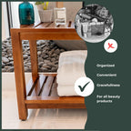 Teak Wood Shower Bench - 30 Inch Fully Assembled Bench with Shelf | Water Resistant, Non-Slip Adjustable Feet for Inside Shower