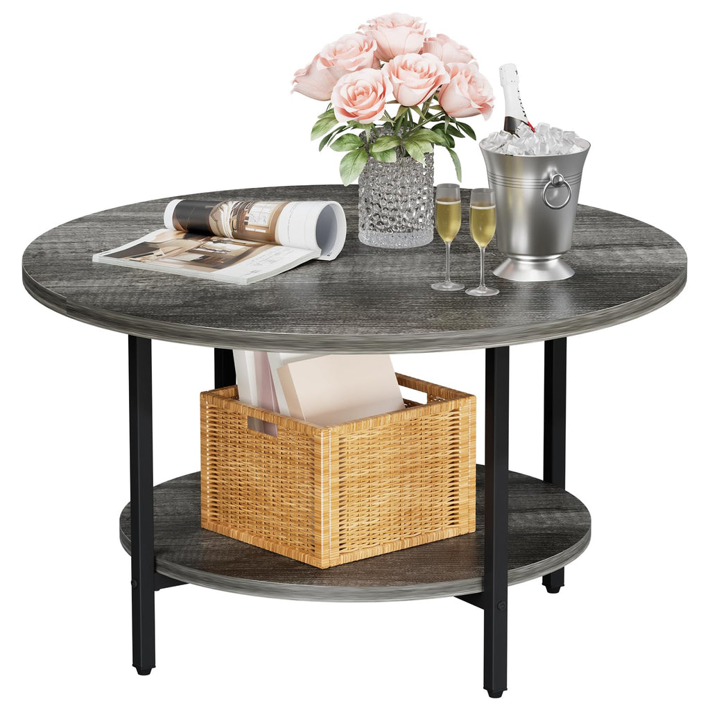 Coffee Table, 23.6" Coffee Tables for Living Room, Round Coffee Table with Metal Frame, Floor Table for Sitting on The Floor, Home, Office, Black