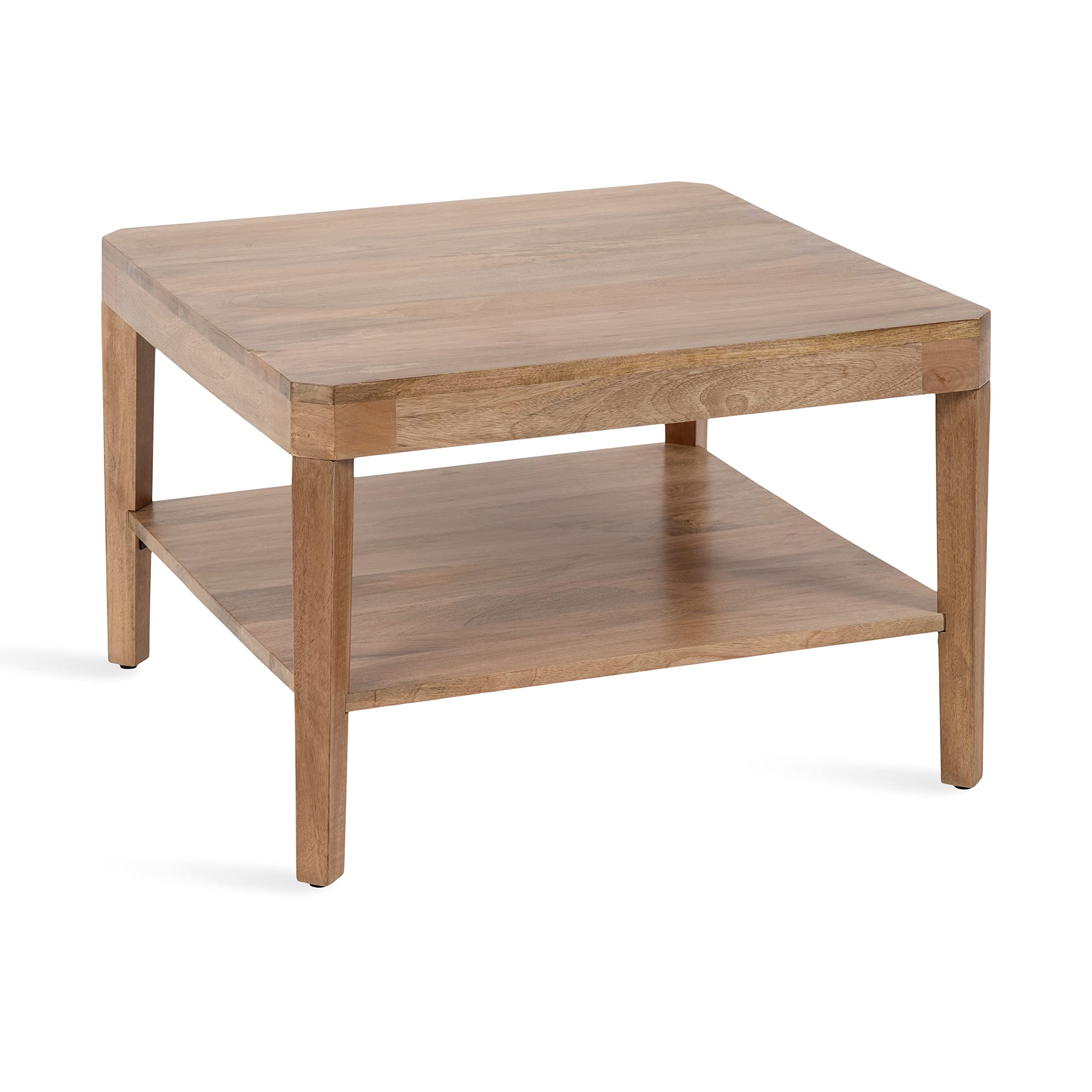 Kate and Laurel Talcott Modern Tiered Square Coffee Table; 26 x 26 x 18; Walnut Brown; Transitional Two-Tier Rectangular Living Room Table with Storage and Mango Wood Construction