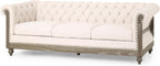 Merax Chesterfield Sofa, Retro Style Upholstered 3 Seater Rolled Arm Couch for Living Room Bedroom Office, Beige