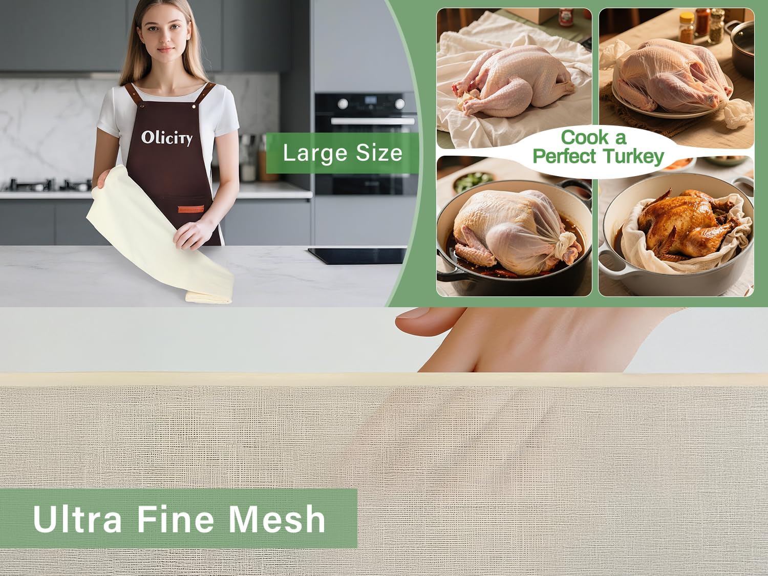 Olicity Cheese Cloths, Grade 90, 27 Sq Feet, Reusable Cheese Cloth with Closed Edges Unbleached Cotton Cheesecloth for Straining, Fine Mesh Fabric Muslin Cloth for Cooking, Rice,Sushi,Crafts - 3 Yards