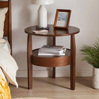 Round Coffee Table with Hidden Drawer - 20" D x 20" H Natural Wood Side Table with Drawer, 2-Tier Rustic Retro End Table with Storage, Small Coffee Table for Living Room, Dark Brown