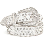 SUOSDEY Rhinestone Belt for Men Women Western Cowboy Cowgirl Bling Studded Leather Belt for Jeans Pants,White,M