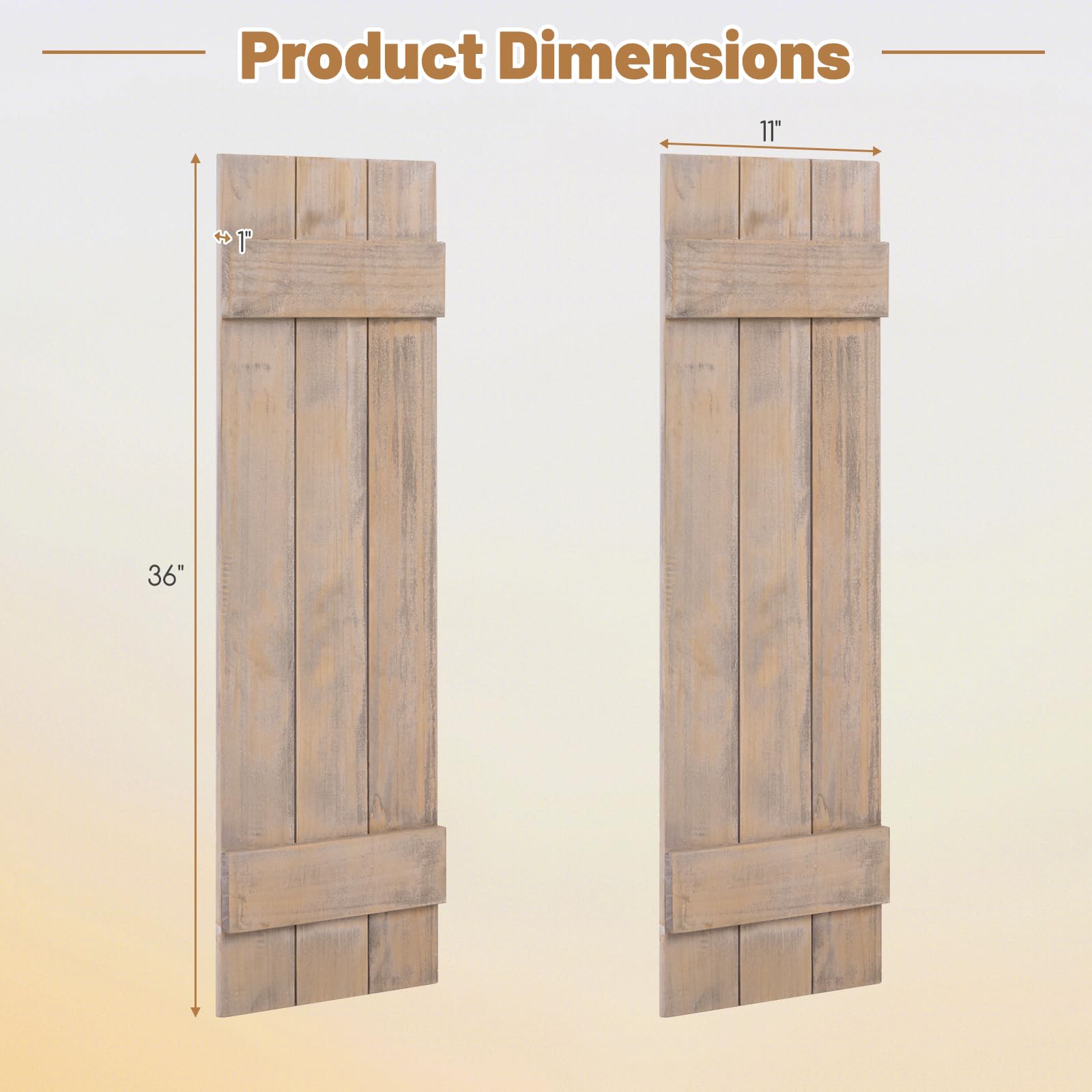 GOFLAME Wood Shutters for Wall Decor, Reclaimed Wood Board and Batten, Exterior & Interior Rustic Farmhouse Window Shutters for Living Room, Dining Room, Porch, Light Brown