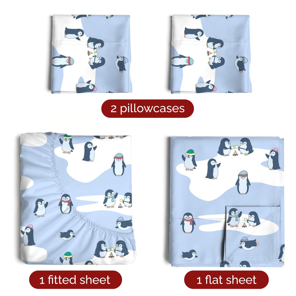 Komplet pościeli King Christmas Tree - Świąteczny wzór Xmas na lnie - Głębokie kieszenie - Dopasowany krój - 4 części - Bez zagnieceń - Wygodna i chłodząca świąteczna pościel zimowa - Łatwa w pielęgnacji - Przyjazna dzieciom