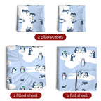 Komplet pościeli King Christmas Tree - Świąteczny wzór Xmas na lnie - Głębokie kieszenie - Dopasowany krój - 4 części - Bez zagnieceń - Wygodna i chłodząca świąteczna pościel zimowa - Łatwa w pielęgnacji - Przyjazna dzieciom