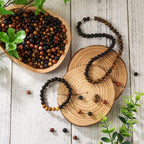 KISSITTY 300Pcs 6 Style Natural Wood Round Gemstone Beads Kit for Easter 8mm Lava Rock Beads & Grade AB Tiger Eye Wood Beads Natural Polished Wooden Ball Loose Beads for Men Bracelet Jewelry Making