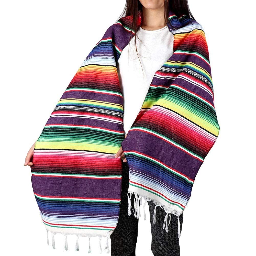 Charlbytion dekorativer Streifen Haushaltsstaubschutz Leicht, weich, gemütlich für Bett oder Sofa Bauernhaus Outdoor-Wurfdecken, mexikanische Serape-Tischdecke. (14''x85'', Lila)