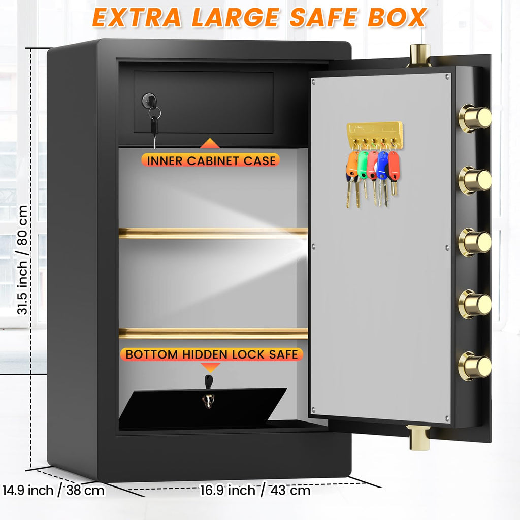 8.0 Cuft Extra Large Heavy Duty Home Safe Fireproof Waterproof, Anti-theft Home Security Safe Box with Fireproof Waterproof Bag and Electronic Keypad, Large Digital Safe for Home Business Office