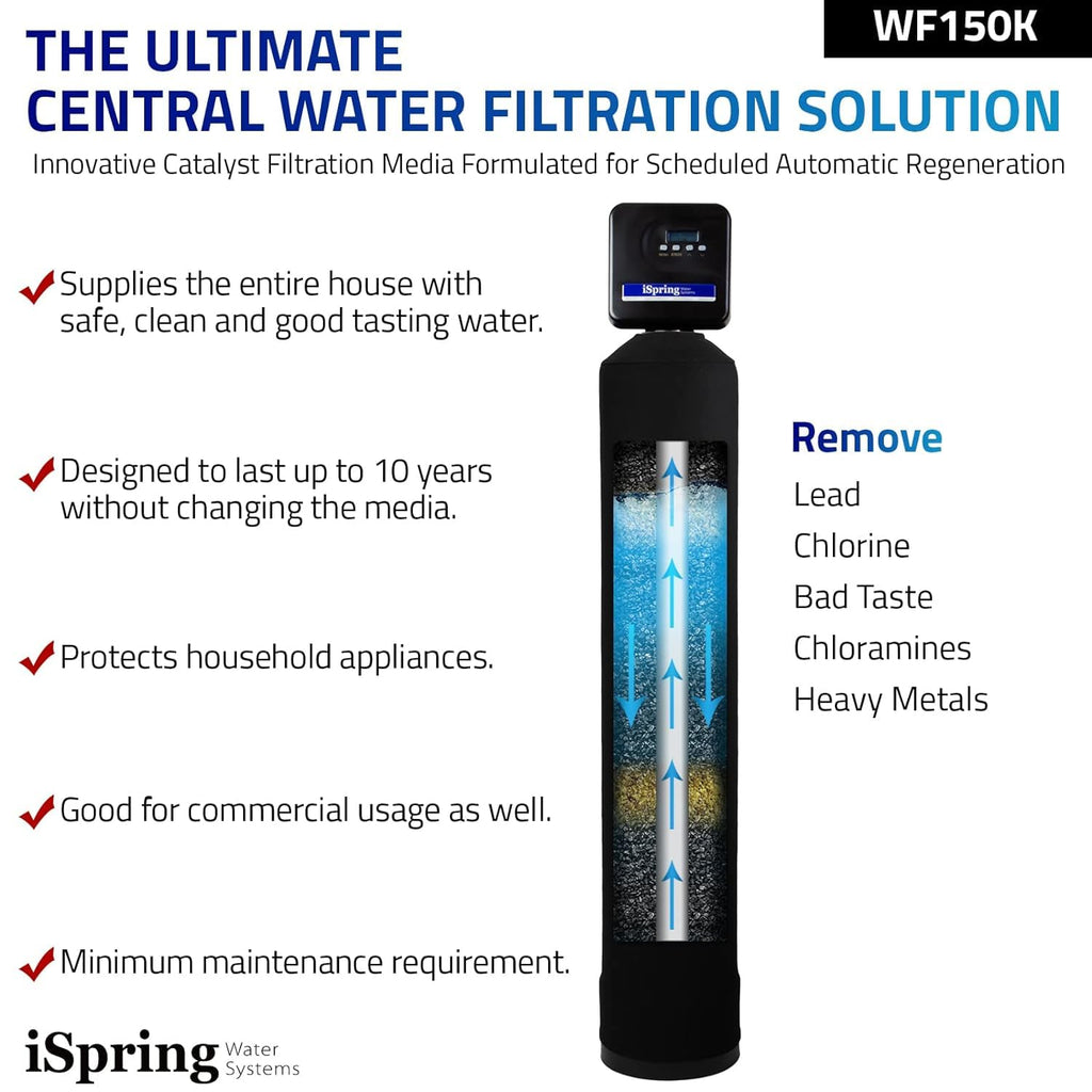 iSpring WF150K Whole House Central Water Filtration System with Set and Forget Smart Valve, Up to 10 Years