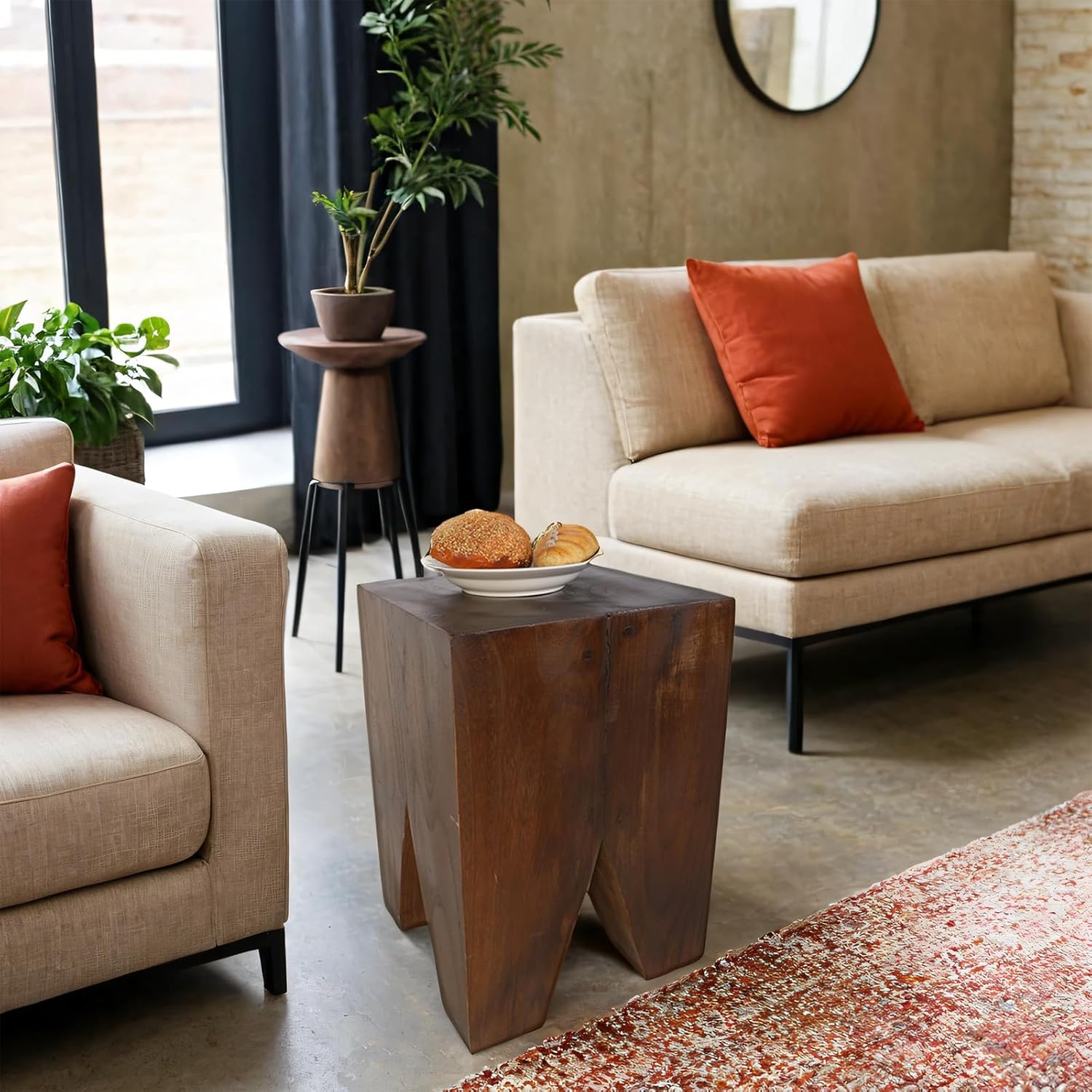 TORMAYS HOME Wooden Side Table Tree Stump End Table Natural Wood Stool Plant Stand Handcrafted Small Nightstand Rustic Accent Table for Sofa Bedside Balcony (Brown)