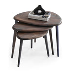 Solid Wood Nesting Coffee Table Set of 3 - Mid Century Modern Pebble Tables with Tapered Legs – Wooden Home Furniture in a Retro Style (Walnut)