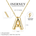 Inerney Gold Bubble Letter Necklace Initial Necklaces for Women, Chunky 14K Plated Balloon Initials, Trendy Charm Non Tarnish Custom Name A Pendant Jewelry Gifts for Mom